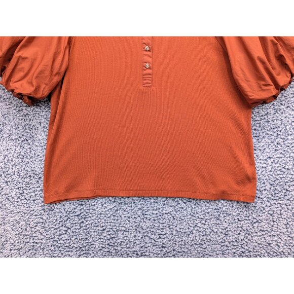 Old Navy Puff Sleeve Ribbed Top Womens 2XL Cottagecore Peasant Boho Burnt Orange - Picture 4 of 13